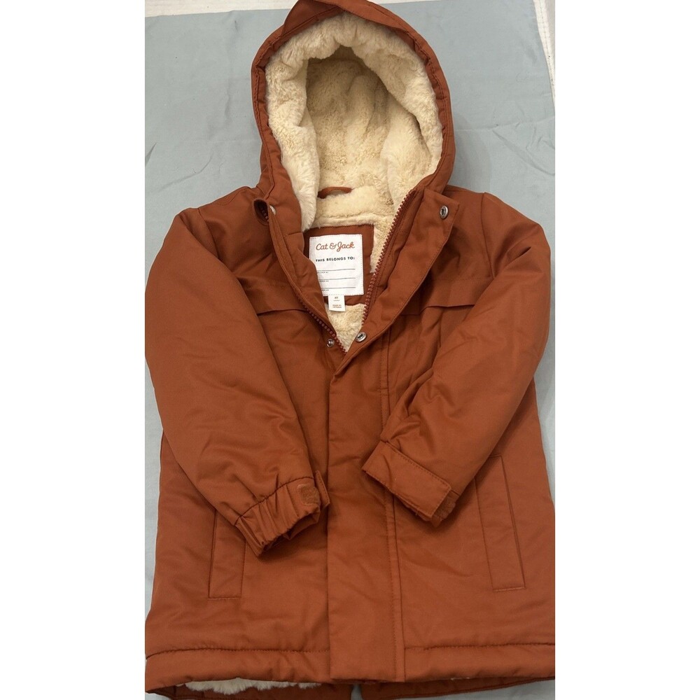 Cat & Jack 4T Burnt Orange Heavyweight Hooded Winter Jacket Sherpa Lined Unisex